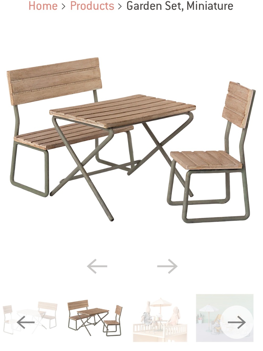 Maileg outdoor garden set Miniature Pink Patio Bistro Set - Table bench Chair - Picture 2 of 10